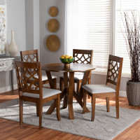 Baxton Studio Alisa-Grey/Walnut-5PC Dining Set Alisa Modern and Contemporary Grey Fabric Upholstered and Walnut Brown Finished Wood 5-Piece Dining Set